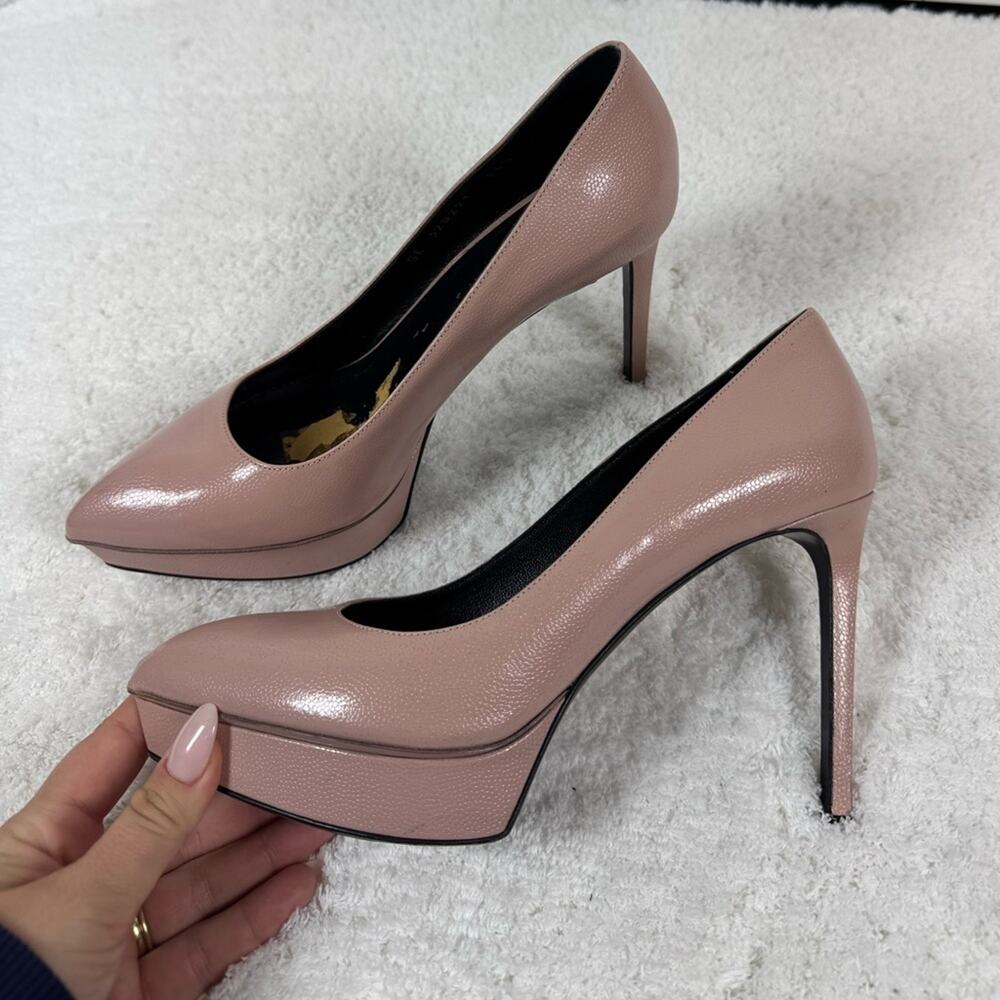 Saint Laurent Leather Janis Platform Pumps Color Blush Size 36.5